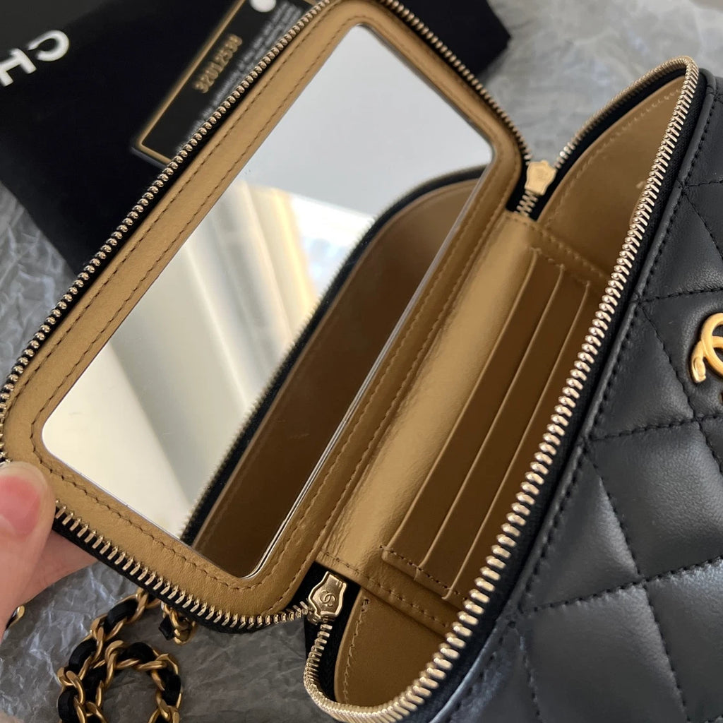 Chanel Vanity Black Gold Crossbody Chain Bag Excellent