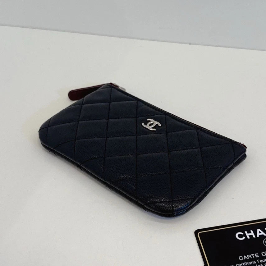 Chanel Calfskin Diamond Wallet Black Gold Used Women Classic