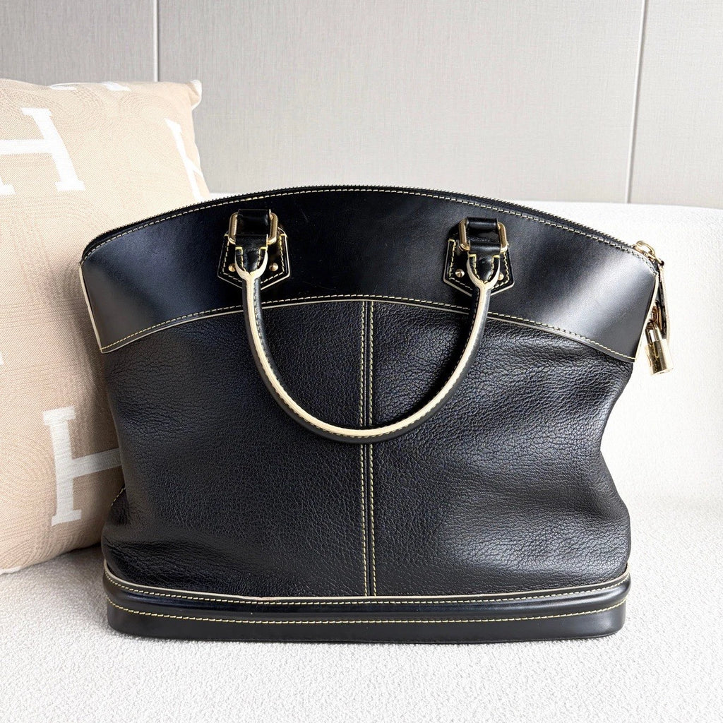 Louis Vuitton Suhali Calfskin Top Handle Bag Black Gold Women Classic