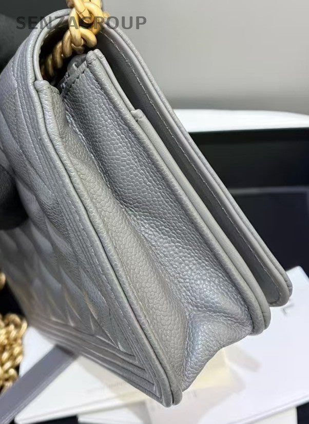 Chanel LEBOY WOC Diamond Chain Shoulder Bag Gray Gold Women Classic Designer