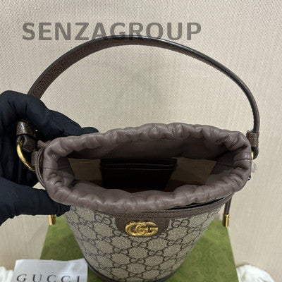 Gucci GG Marmont Mini Bucket Bag Brown Gold Hardware Crossbody