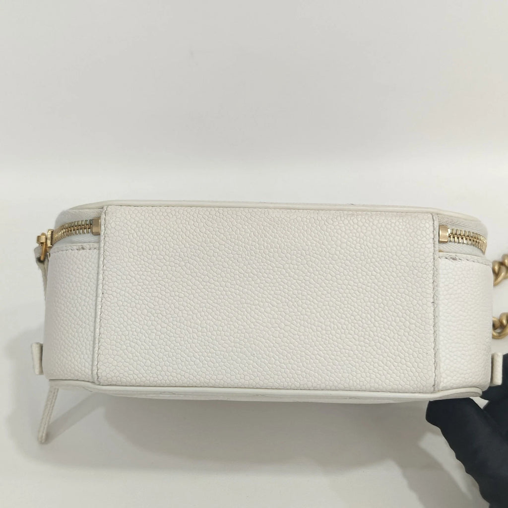 CHANEL Leather White Gold Camera Box Bag For Women