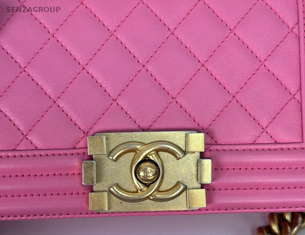Chanel Leboy Chain Calfskin Shoulder Bag Pink Gold Diamond Women Classic