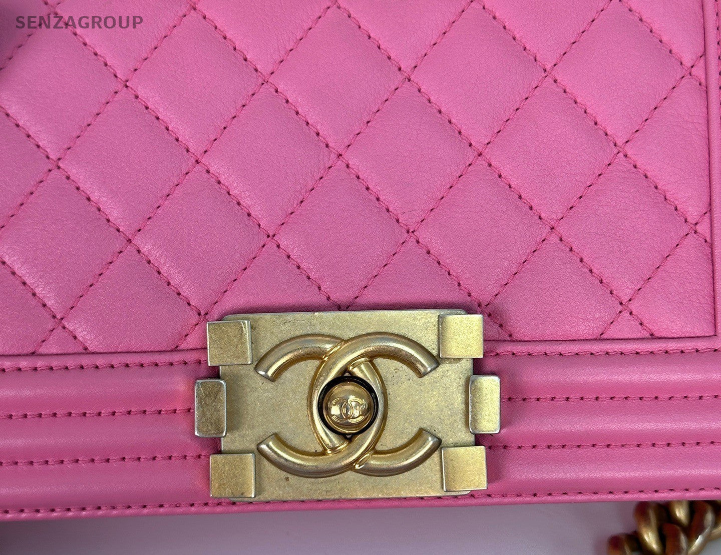 Chanel Leboy Chain Calfskin Shoulder Bag Pink Gold Diamond Women Classic