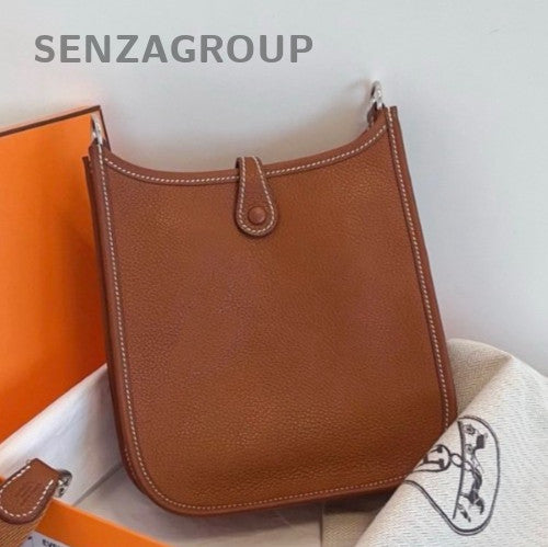 HERMES Evelyne TPM Mini Shoulder Bag Crossbody Brown Silver Used Women Classic