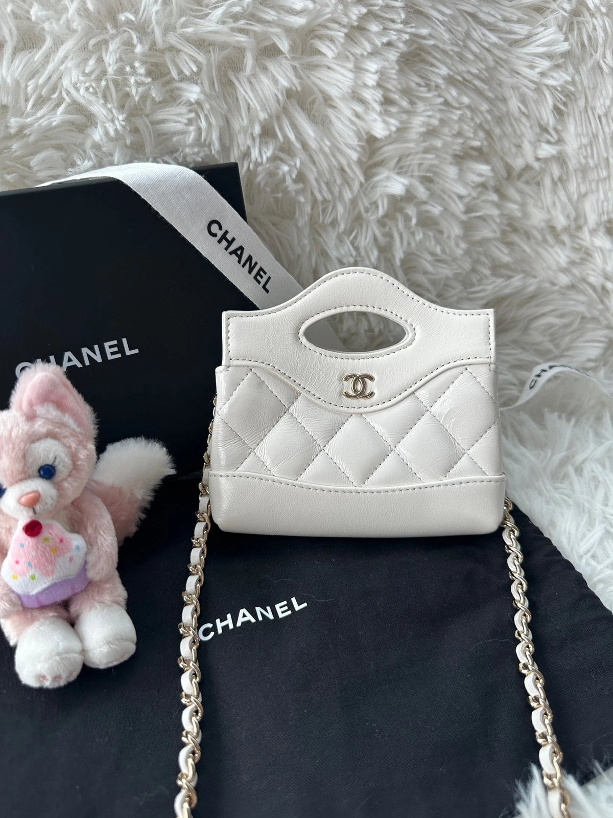 CHANEL 31 Bag Super Mini White Gold Hardware Shoulder Handbag For Women
