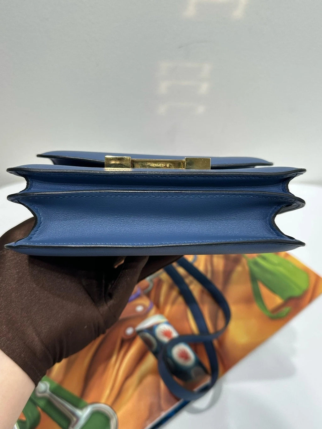 Hermes Constance 19 Blue Calfskin Shoulder Bag For Women