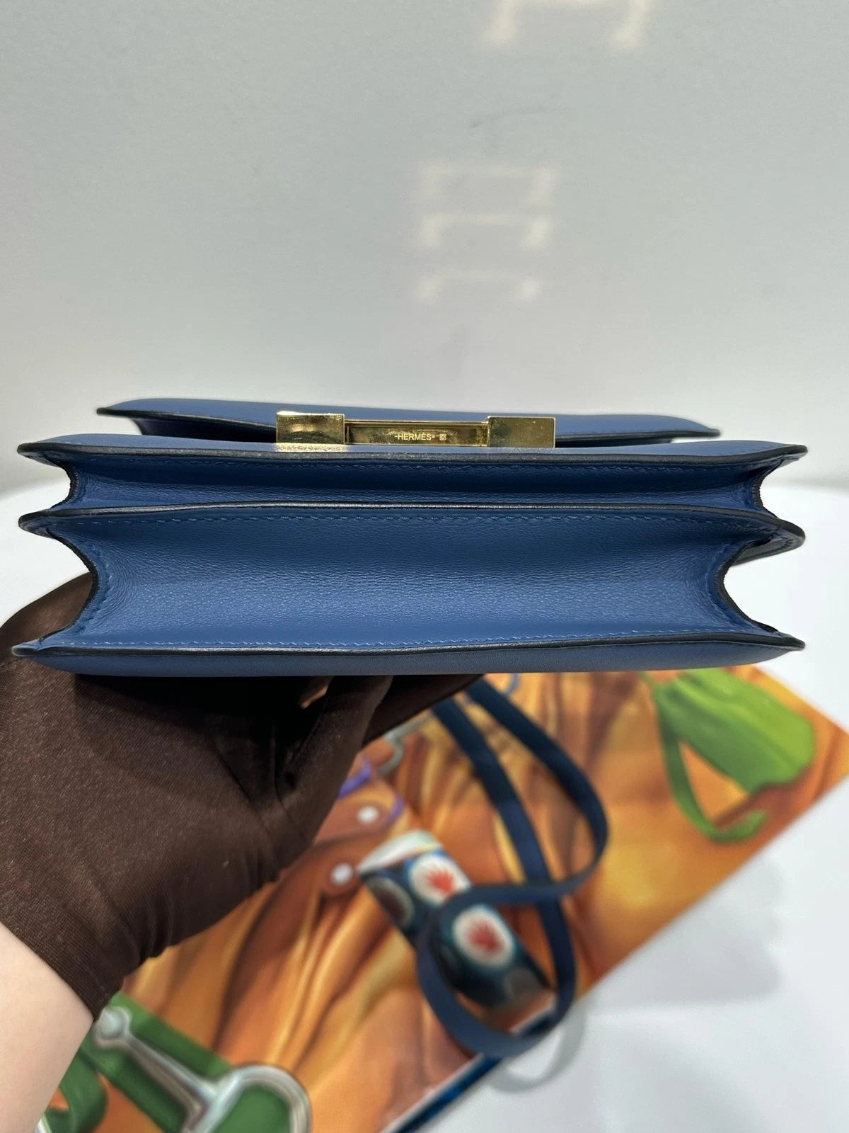 Hermes Constance 19 Blue Calfskin Shoulder Bag For Women