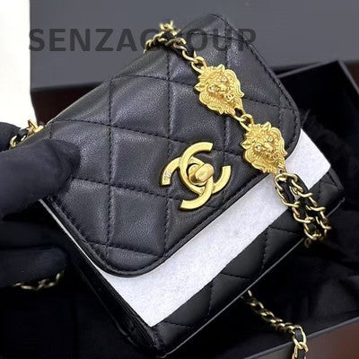 Chanel Classic Black Gold Quilted Chain Shoulder Crossbody Bag