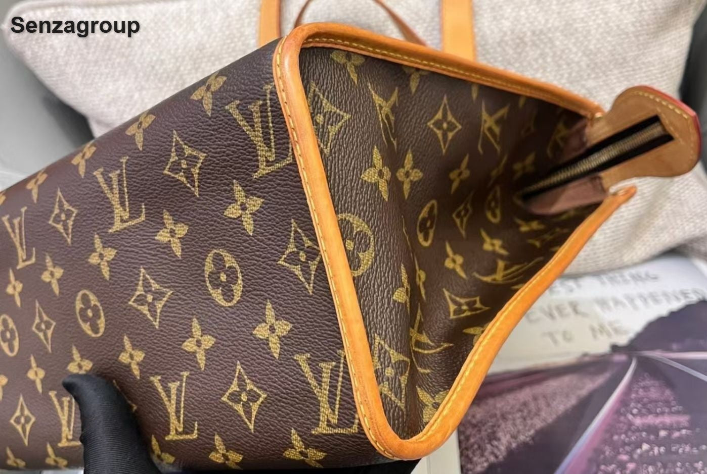 Louis Vuitton Monogram Tote Shoulder Bag Brown Gold Women Classic Vintage