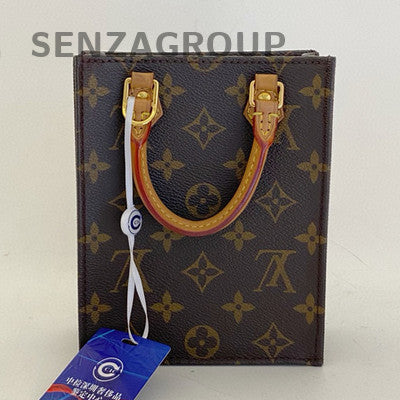 Louis Vuitton Monogram Mini Sac Plat Handbag Brown Gold Clasp Women's Classic