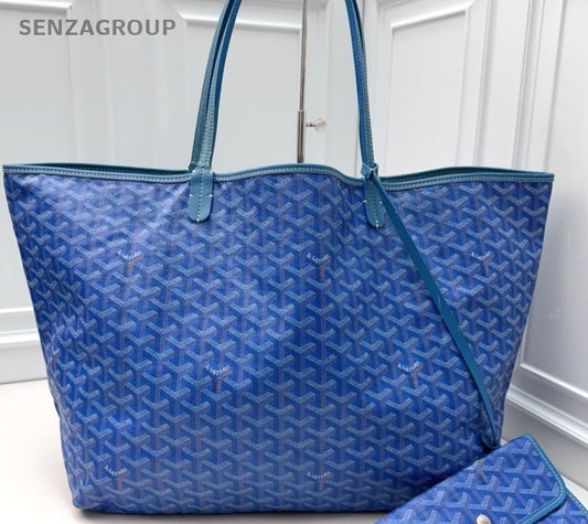 GOYARD Saint Louis Monogram Canvas Tote Shoulder Bag Women Blue