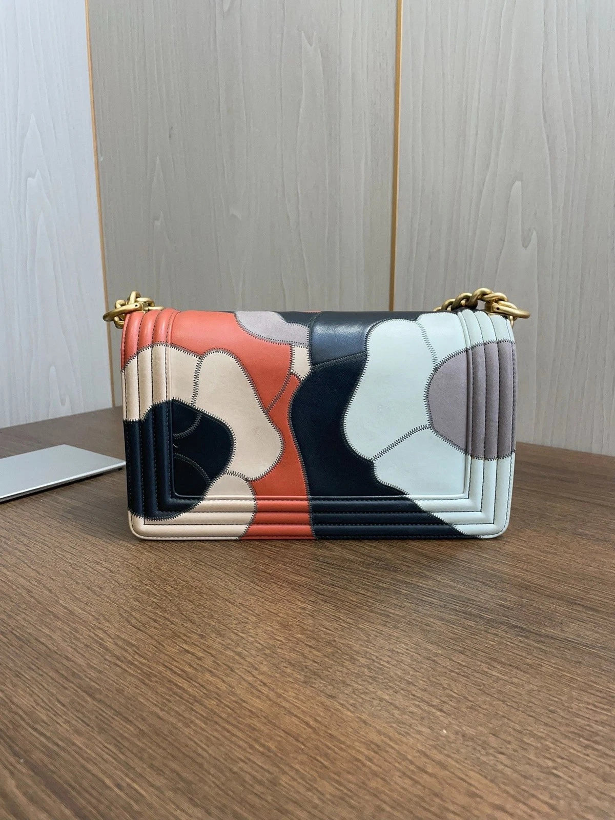 CHANEL Le Boy Medium Flap Bag Shoulder Crossbody Multicolor Camellia Limited