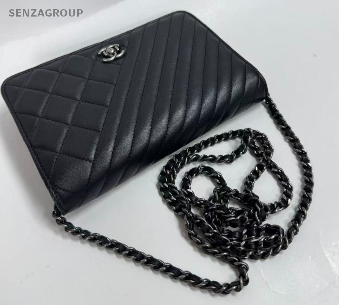 CHANEL Woc Calfskin Chain Shoulder bag Crossbody Women Black Silver Classic