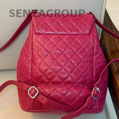 Chanel Quilted Backpack Red Silver Hardware Classic Women's Bag
