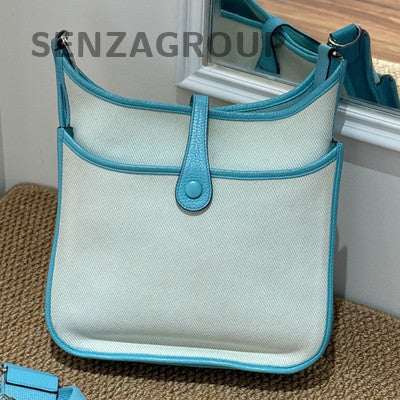 Hermès Evelyne 29 Blue White Canvas Silver Buckle Shoulder Crossbody Bag