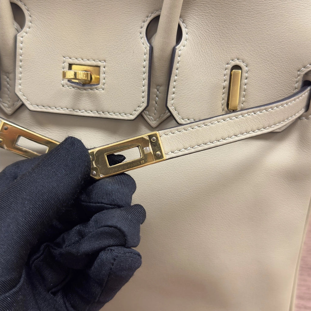 Hermes Birkin25 Swift Top Handle Bag Gray Gold Women Classic Fashion
