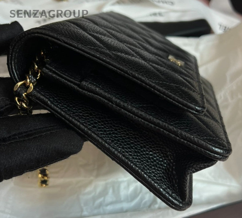 Chanel WOC Chain Calfskin Crossbody Shoulder Bag Black Gold Women Classic