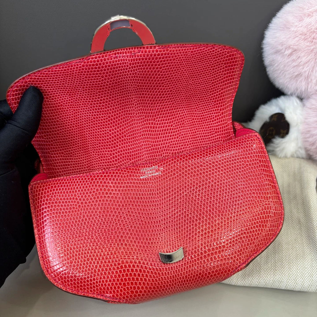 Hermes Cherche Midi 2Way Shoulder Crossbody Red Silver Women Classic Fashion