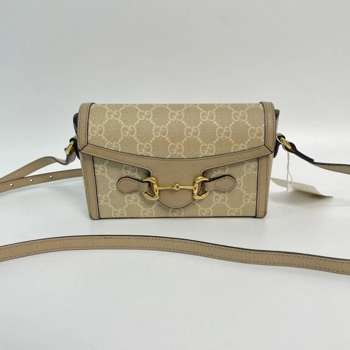 Gucci Horsebit 1955 Beige Leather Shoulder Crossbody Box Bag For Women