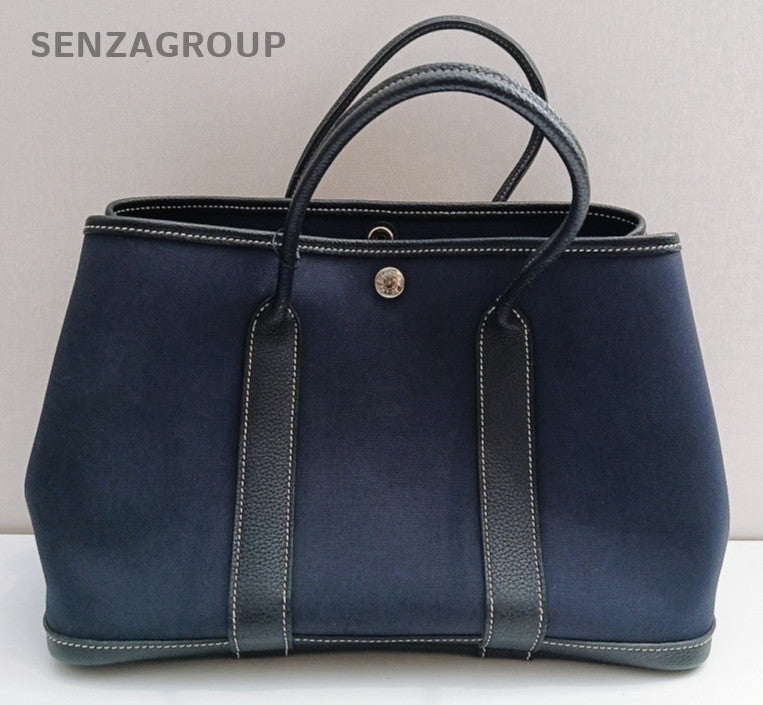 Hermes Garden Party30 Blue Silver Top Handle Bag Used Women Classic Fashion