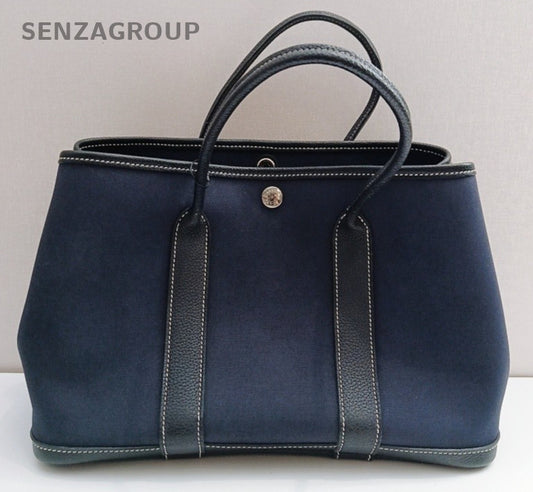 Hermes Garden Party30 Blue Silver Top Handle Bag Used Women Classic Fashion