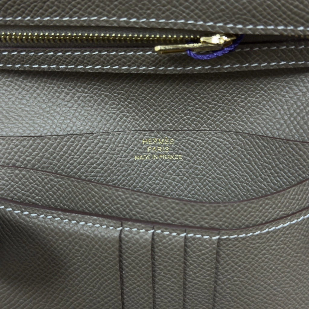 Hermes Bearn Wallet Grey Gold Women Classic
