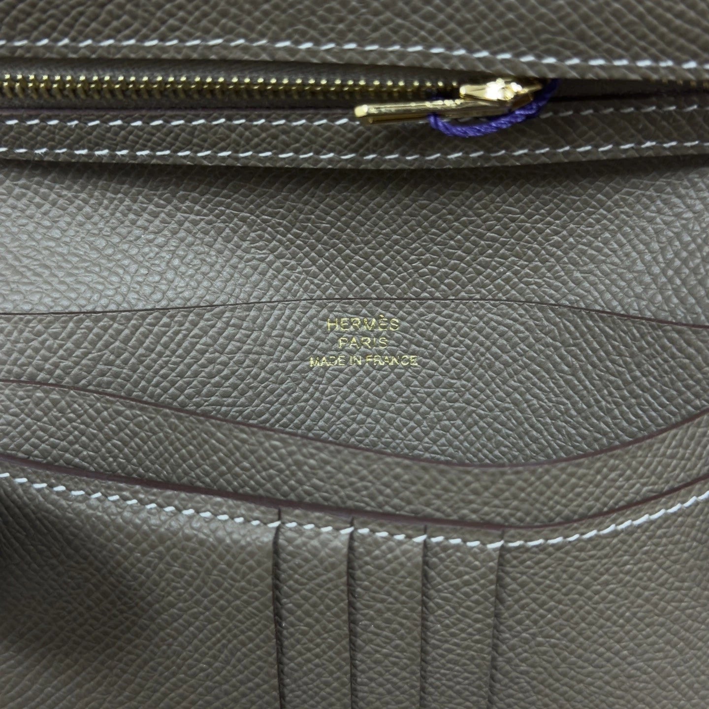 Hermes Bearn Wallet Grey Gold Women Classic