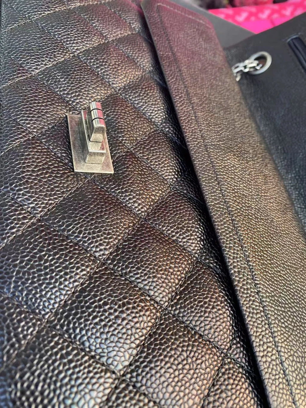 CHANEL Black Silver Leather Shoulder Crossbody Bag For Women
