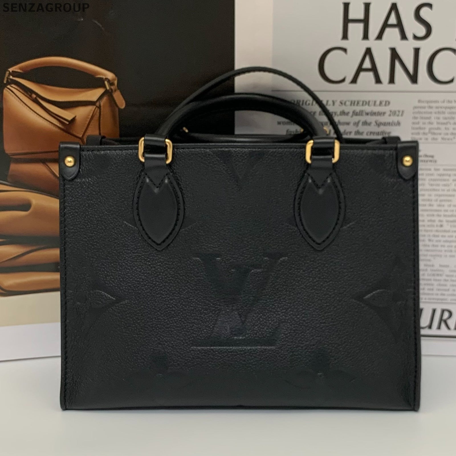 Louis Vuitton Onthego GM Monogram Black Gold Tote Shoulder Bag Women
