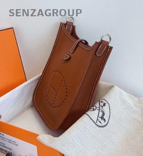 Hermes Evelyne Mini Bolsa de Ombro 2 Vias Transversal Marrom Prata Usada Feminina Clássica-