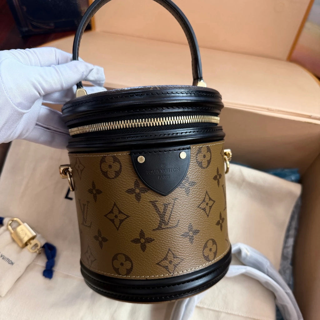 Louis Vuitton Cannes Monogram Top Handle Crossbody Brown Gold Women Classic