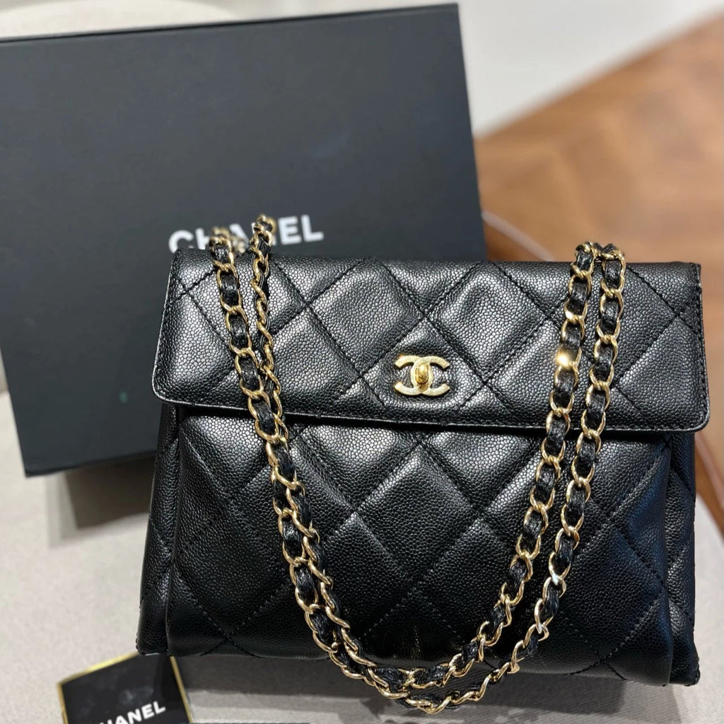 CHANEL Black Caviar Leather Messenger Chain Bag For Women