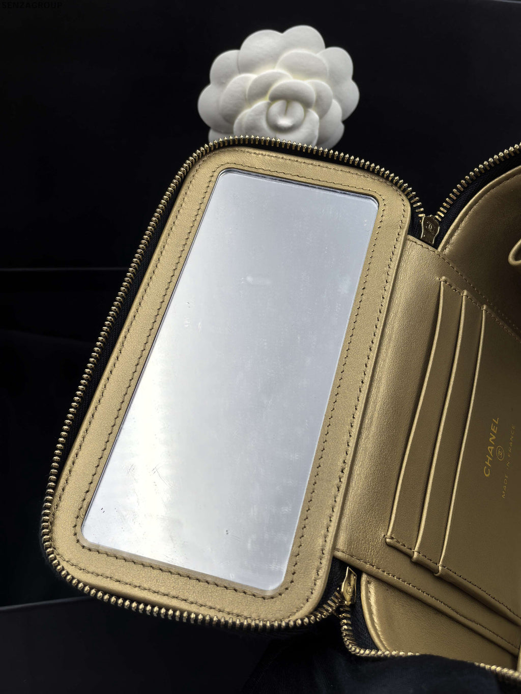Chanel Classic Black Gold Quilted Chain Cosmetic Crossbody Bag