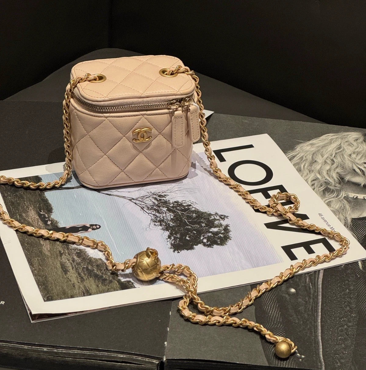 Chanel Vanity Case Chain Crossbody Diamond Pink Gold Women Classic