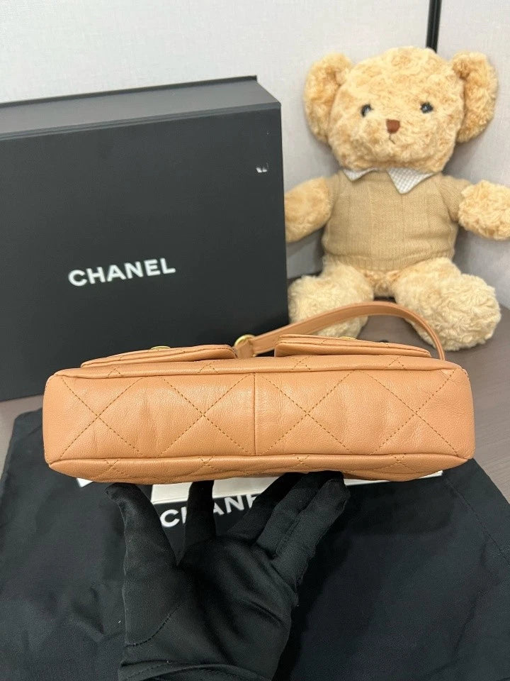 CHANEL 24P Caramel Hobo Chain Shoulder Bag For Women