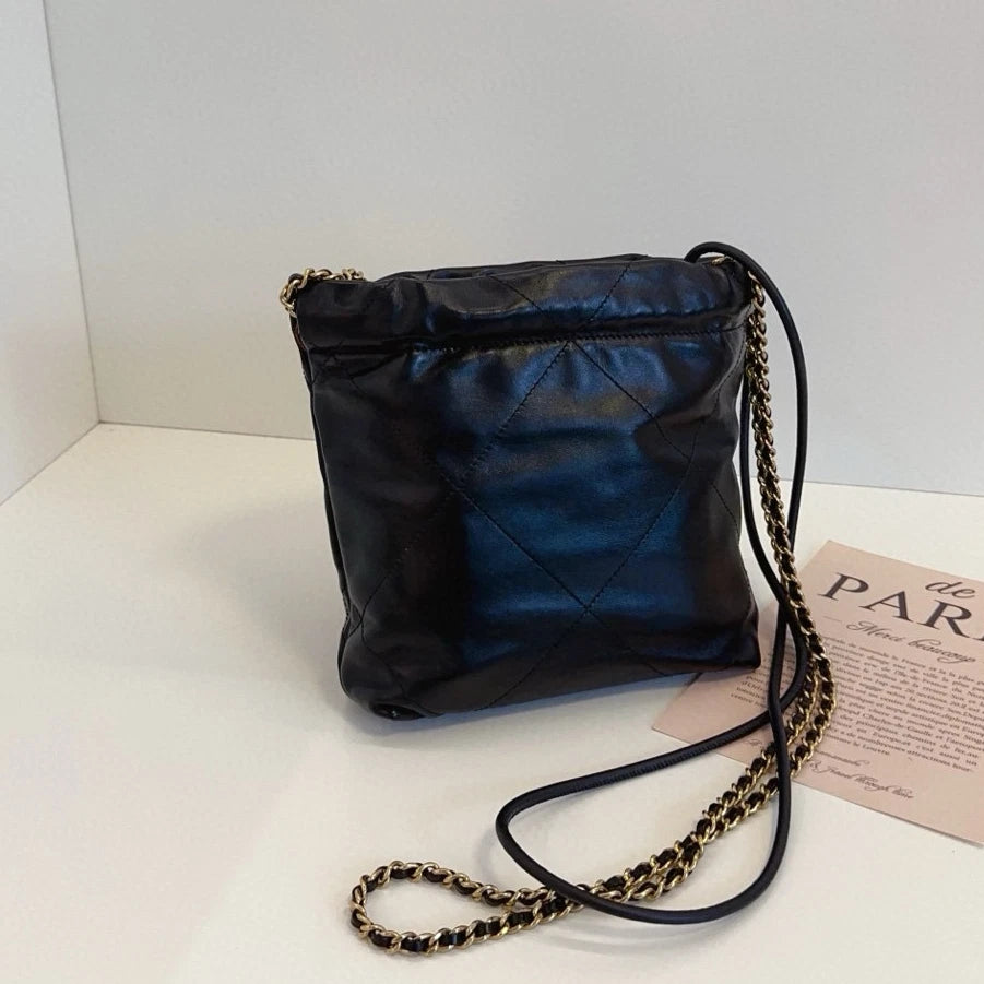 Chanel 22Bag Mini Chain Shoulder Crossbody Black Gold Women Classic