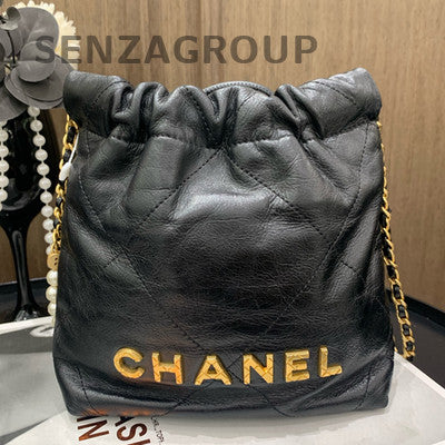 Chanel Black Gold 22 Bag Mini Pearl Chain Shoulder Crossbody Bag Quilted