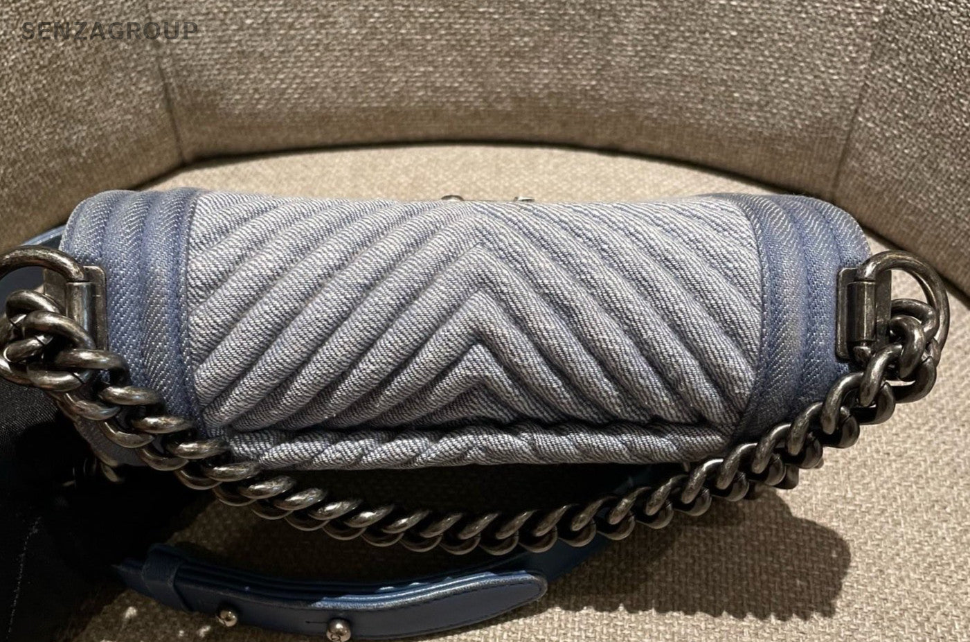 Chanel Leboy Chain Shoulder Bag Blue Silver Women Classic Fashion