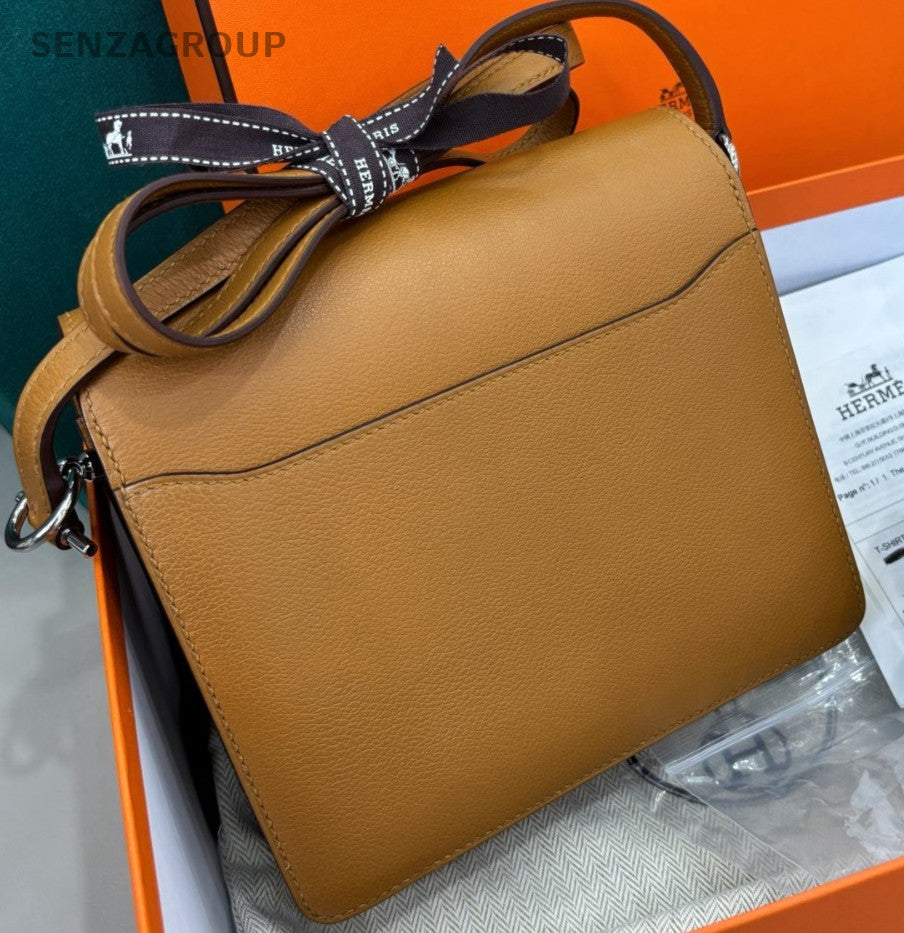 Hermes Mini Roulis 19 Ec Leather Crossbody Brown Pink Silver Women Designer