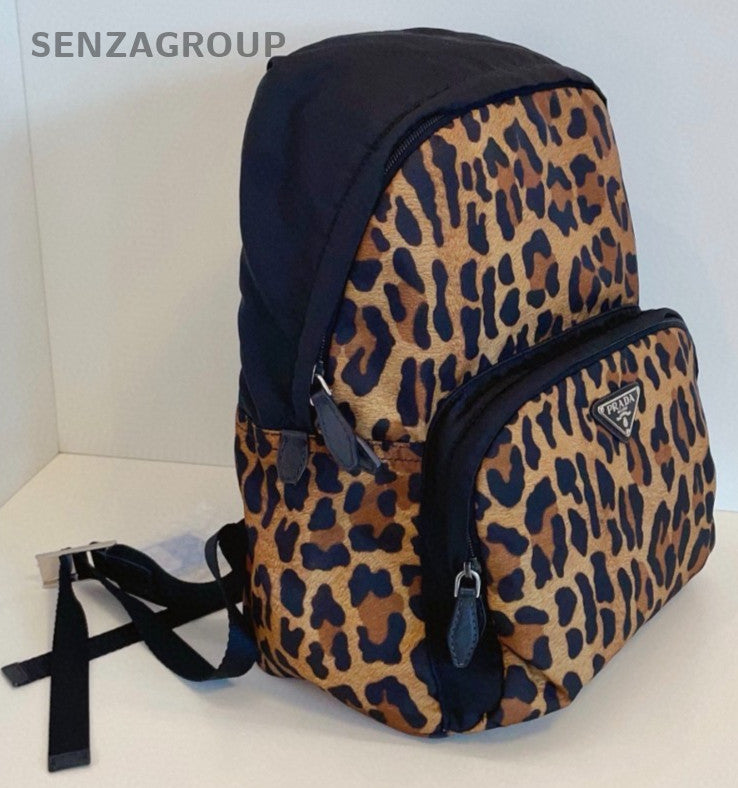 PRADA Backpack Leopard print parachute Leopard print small Shoulder bag Black