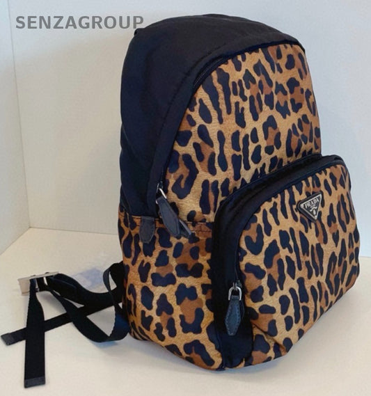 PRADA Backpack Leopard print parachute Leopard print small Shoulder bag Black