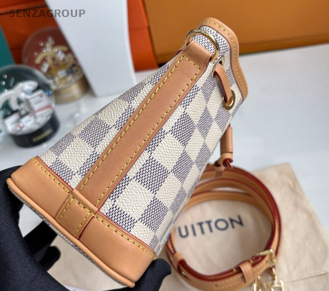 Louis Vuitton Vivienne Nano Noé Damier Azur Buck Shoulder Bag Women Brown