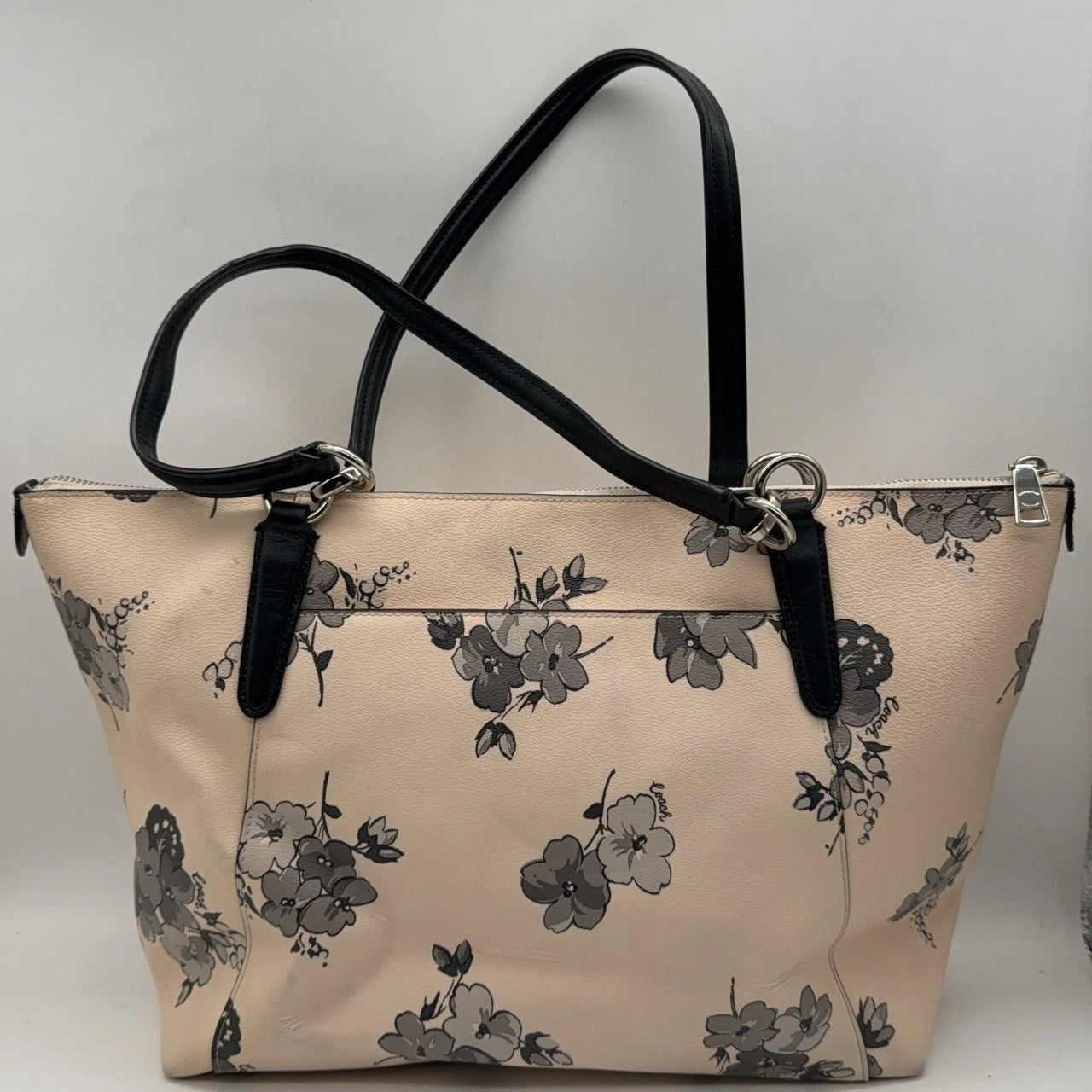 Coach Ava Beige Ink Print Tote Shoulder Handbag for Women