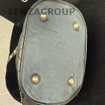 Chanel Black Gold Bucket Bag Shoulder Crossbody Women Classic