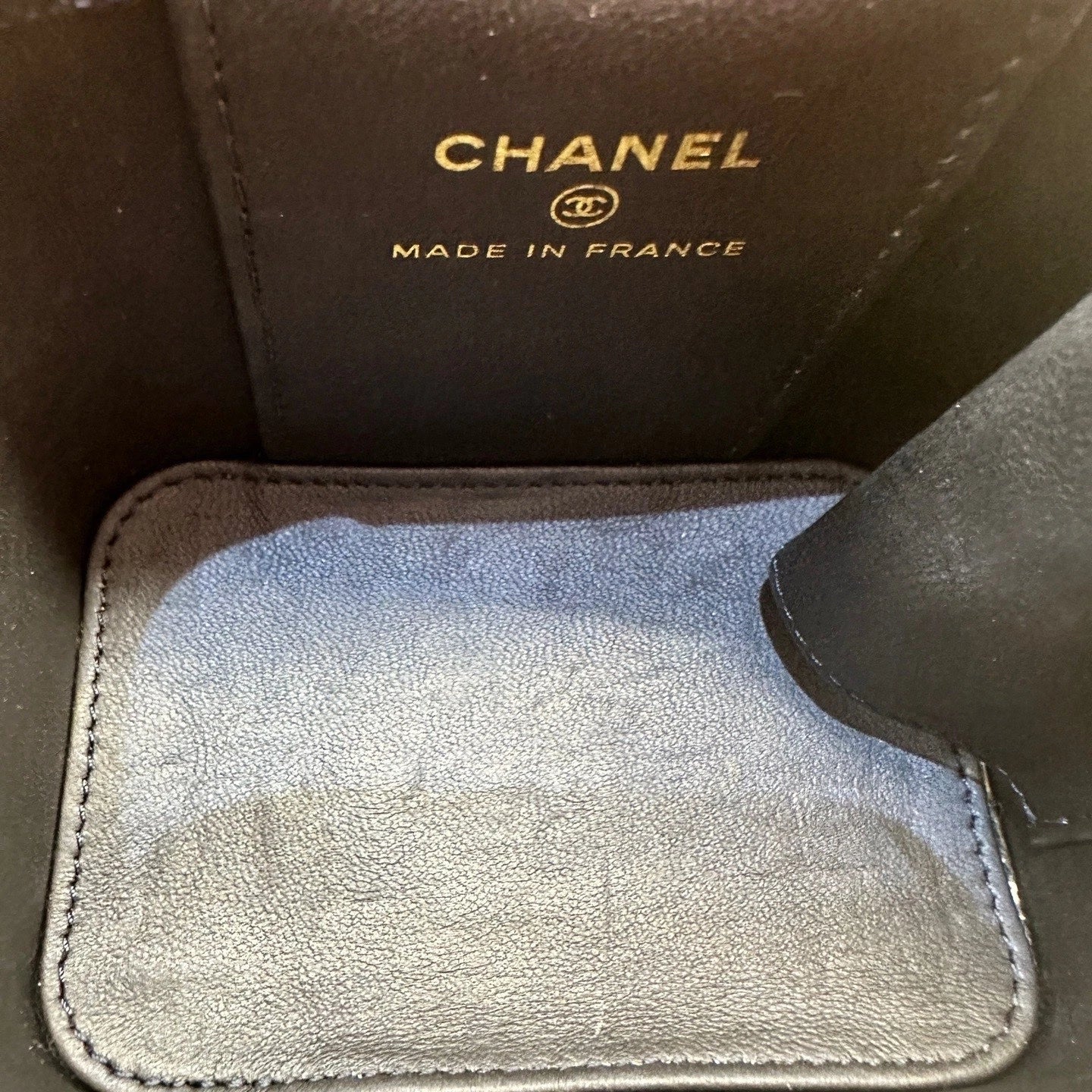Chanel Vanity Gold Blue Crossbody Top Handle Excellent