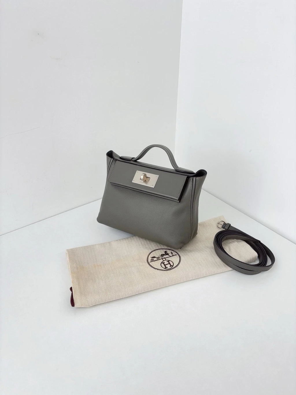 Hermès Mini Kelly II Sellier Ladies Top Handle Crossbody Bag Grey Women Classic