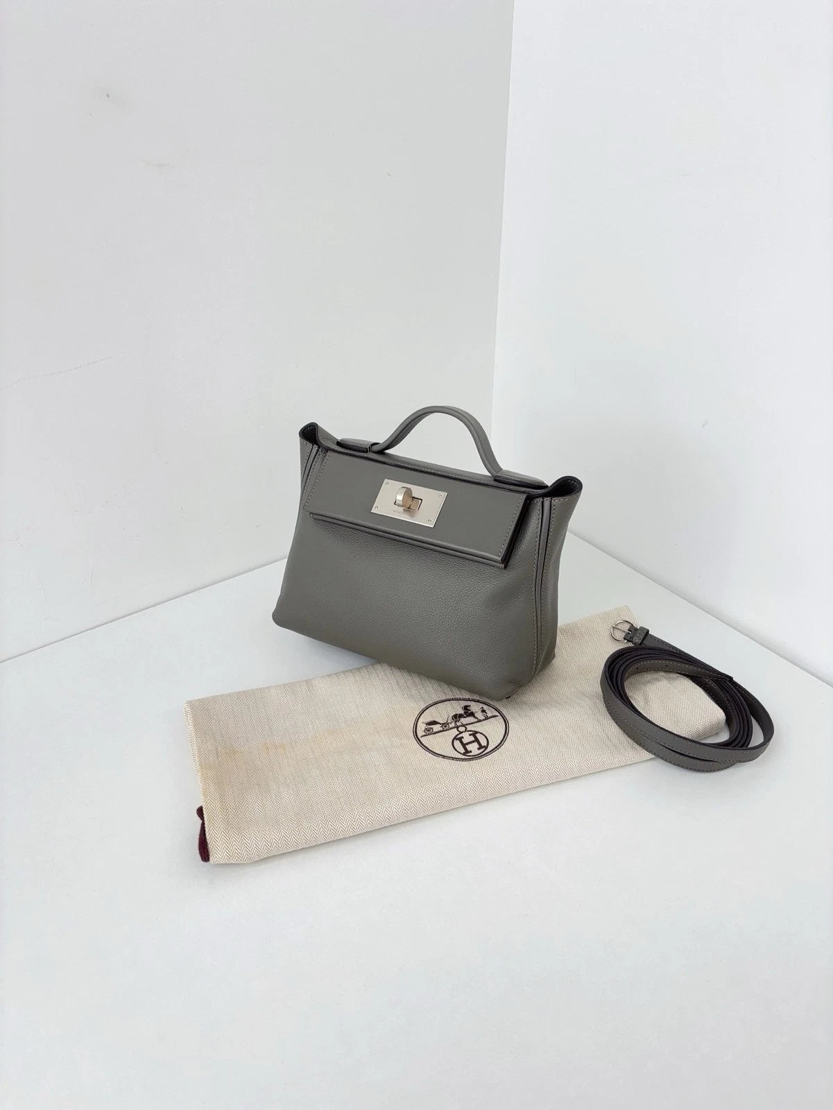 Hermès Mini Kelly II Sellier Ladies Top Handle Crossbody Bag Grey Women Classic