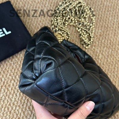 Chanel Quilted Black Gold Fringe Chain Hobo Shoulder Crossbody Bag