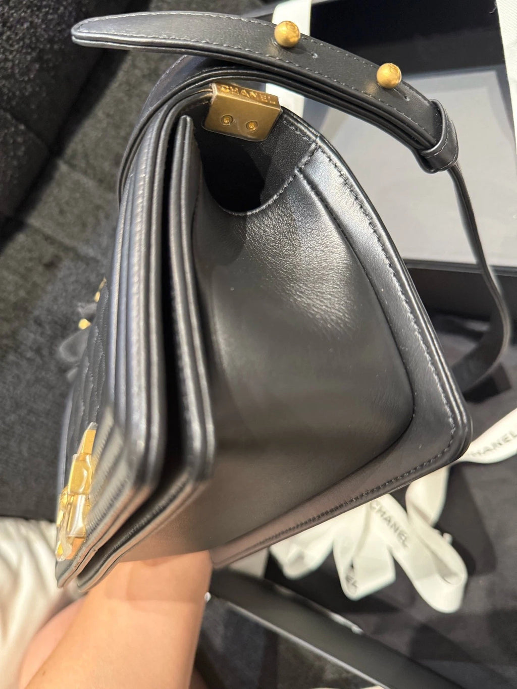 CHANEL Le Boy Black Smooth Calfskin Small Shoulder Bag For Women